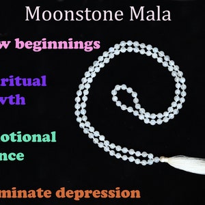 Moon Stone 6mm Bead mala Necklace, 108 japa mala beads,Crystal Beaded Necklace, Prayer Beads Mala