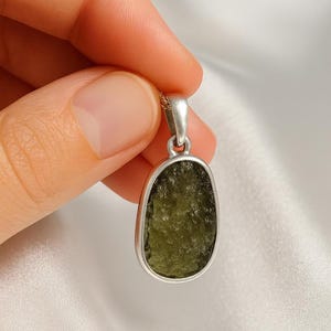 Raw Moldavite Sterling Silver Pendant | Certified Natural Green Crystal Necklace | Minimal Boho Jewelry | Healing Stone Gift for Her