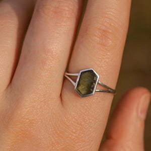 925 Sterling Silver Raw Moldavite Ring | Authentic Czech Moldavite Crystal Jewelry | Genuine Moldavite Silver & Rose Gold Ring