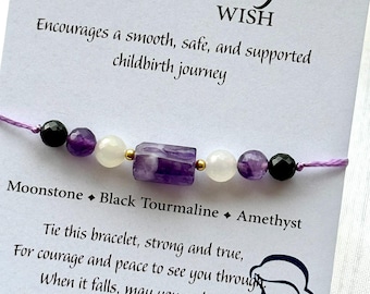 Pregnancy Healing Crystal Bracelet: Moonstone, Tourmaline, Amethyst