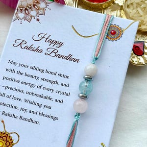 Rakhi de grossesse : quartz rose, aigue-marine et pierre de lune - Cadeau Rakshabandhan