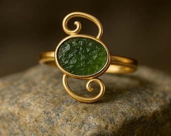 Anello in argento sterling con moldavite grezza / Gioiello in cristallo ceco autentico certificato / Regalo per lei
