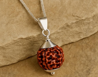 5 Mukhi Nepali Rudraksha Pendant | 925 Sterling Silver Spiritual Necklace | Certified Rudraksha Healing Jewelry | Yoga Meditation Gift