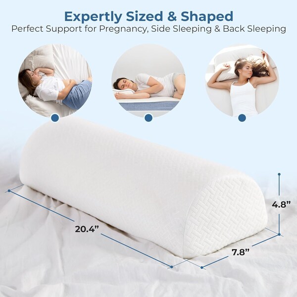 Knee Pillow for Back Sleeping - Memory Foam Bolster Pillow for Legs and for Back Pain - Under Knee Pillow for Sleeping on Back - Half Moon