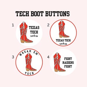 Texas Tech drawn boot buttons