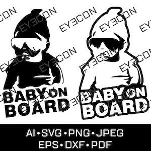 Naklejka na okulary przeciwsłoneczne Baby On Board COOL DIGITAL Vector Cricut Silhouette File ai svg pdf eps dxf jpeg png