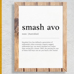 Smashed Avo | 酔っ払って面白いオーストラリアのスラング、フレーズ、ユーモアの定義を壁アートに | デジタルダウンロード | アートプリント | オーストラリアのポスター