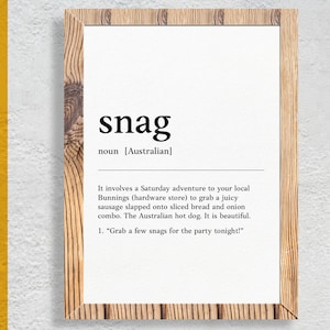 Snag | Sausage | Funny Australian slang, phrase and humor definition for your wall art | Digital Download | Art Print | Australian Poster
