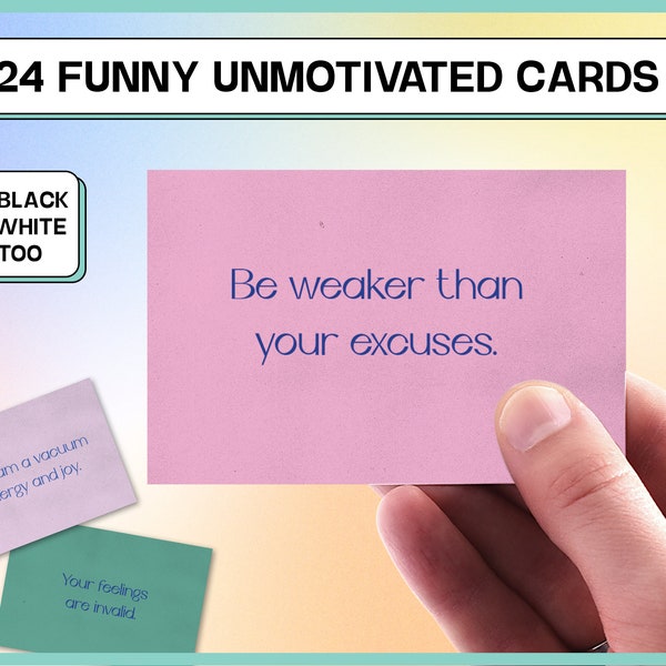 Funny unmotivated negative affirmation cards for people with dark humor and pessimistic people | bad word affirmation card | printable