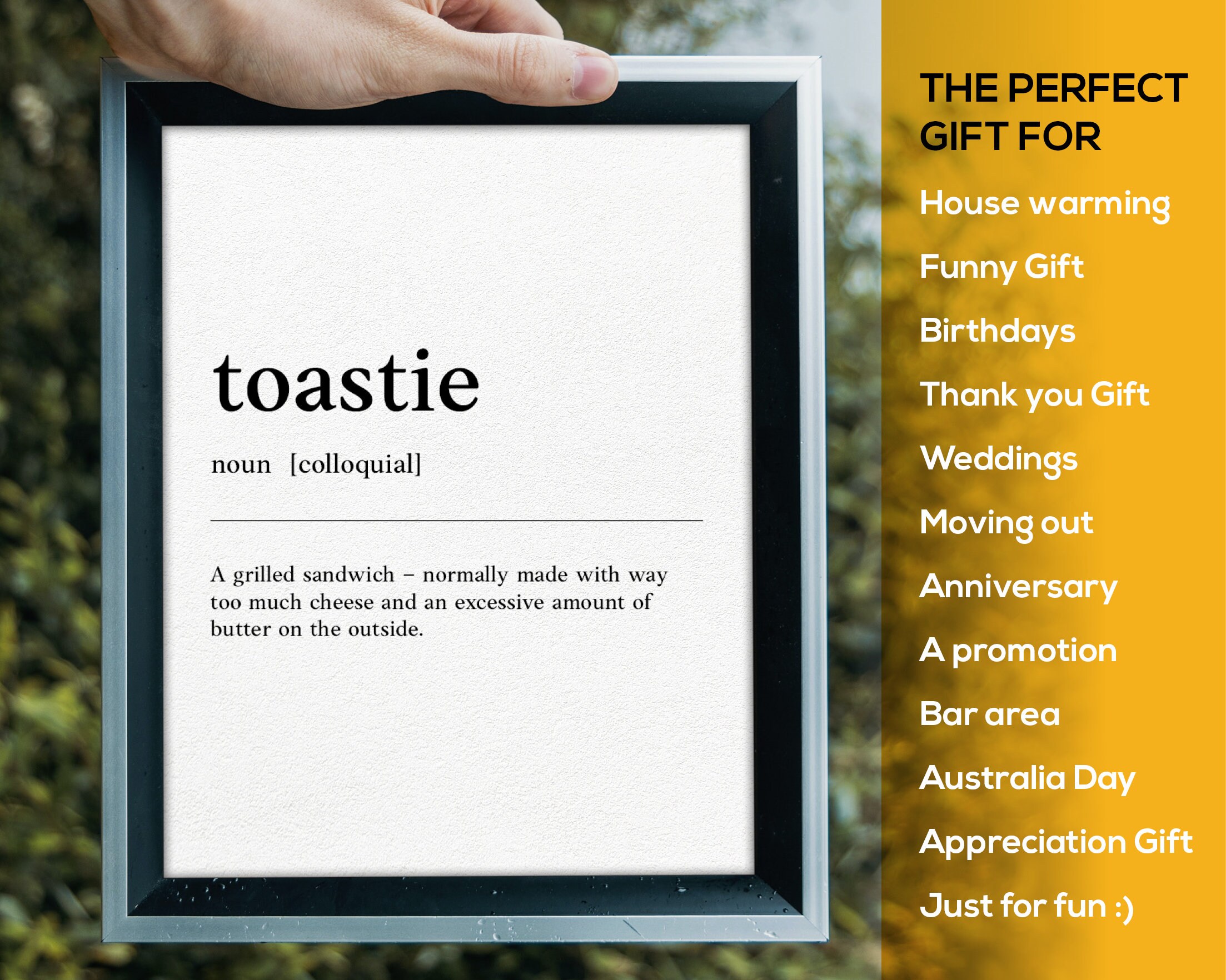 Toastie Toasted Sandwich Funny Australian Slang, Phrase and Humor Definition for Your Wall Art