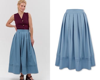 Cottagecore maxi skirt, boho folk skirt, blue cotton skirt, Ukrainian folk style