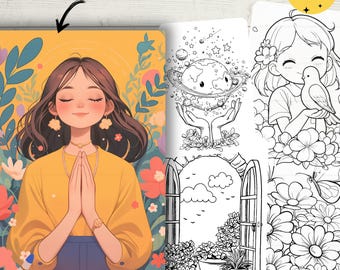Healing Coloring Book, Therapy Coloring Pages, Girls Coloring Sheets, PDF, PNG, Grayscale, Digital Download, Printable & Digital
