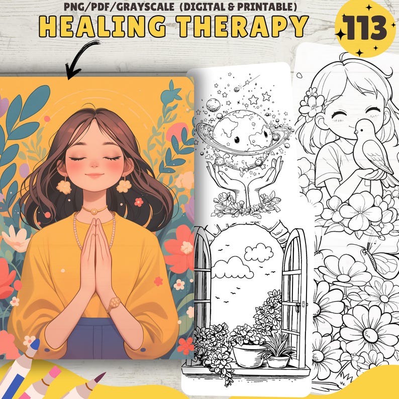 Healing Coloring Book, Therapy Coloring Pages, Girls Coloring Sheets ...