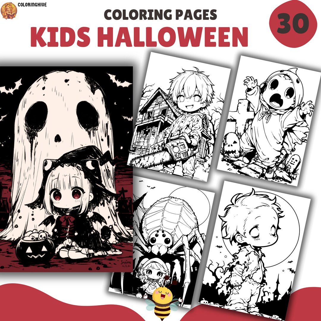 Kids Halloween Coloring Pages, Kids Coloring Book, PDF & PNG, Digital