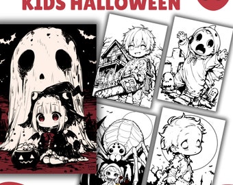 Kids Halloween Coloring Pages, Kids Coloring Book, PDF & PNG, Digital and Printable PDF, Cute, Horror, Kawaii coloring
