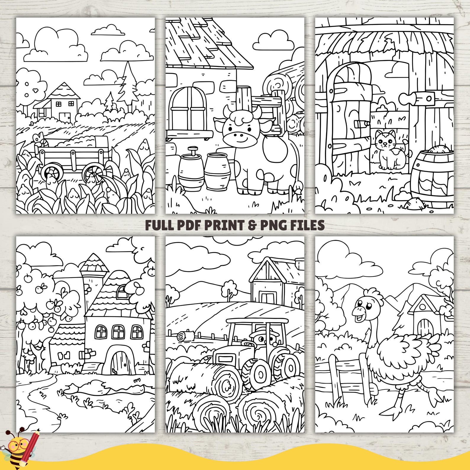 Cute Farm Coloring Pages for Kids, Simple Coloring Book, Easy