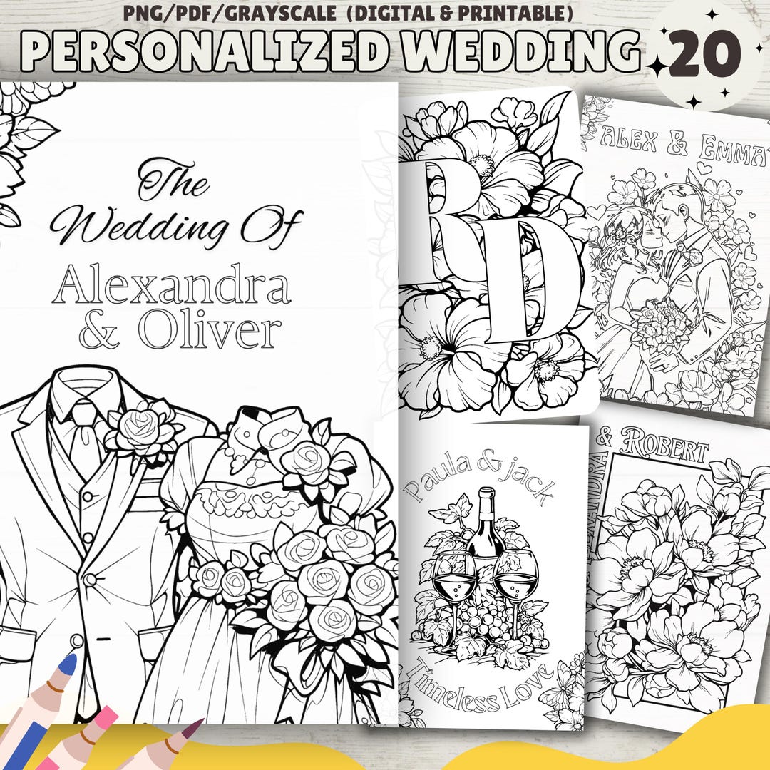 Personalized Wedding Coloring Pages, Wedding Color Book, Canva Template ...