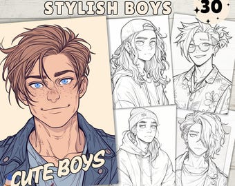 Cute Boys Coloring Book, Cute Coloring Pages, Coloring Sheets, Digital Download,