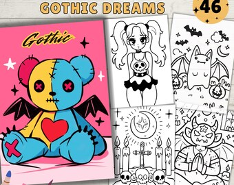 Gothic Coloring Book, Goth Coloring Pages, Coloring Sheets, Digital Download, PDF & PNG