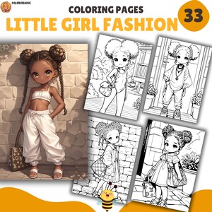 Fashion Little Girls Coloring Pages, Coloring Book, PDF & PNG, Digital and Printable PDF, Kids Coloring Pages, Girls Coloring Book