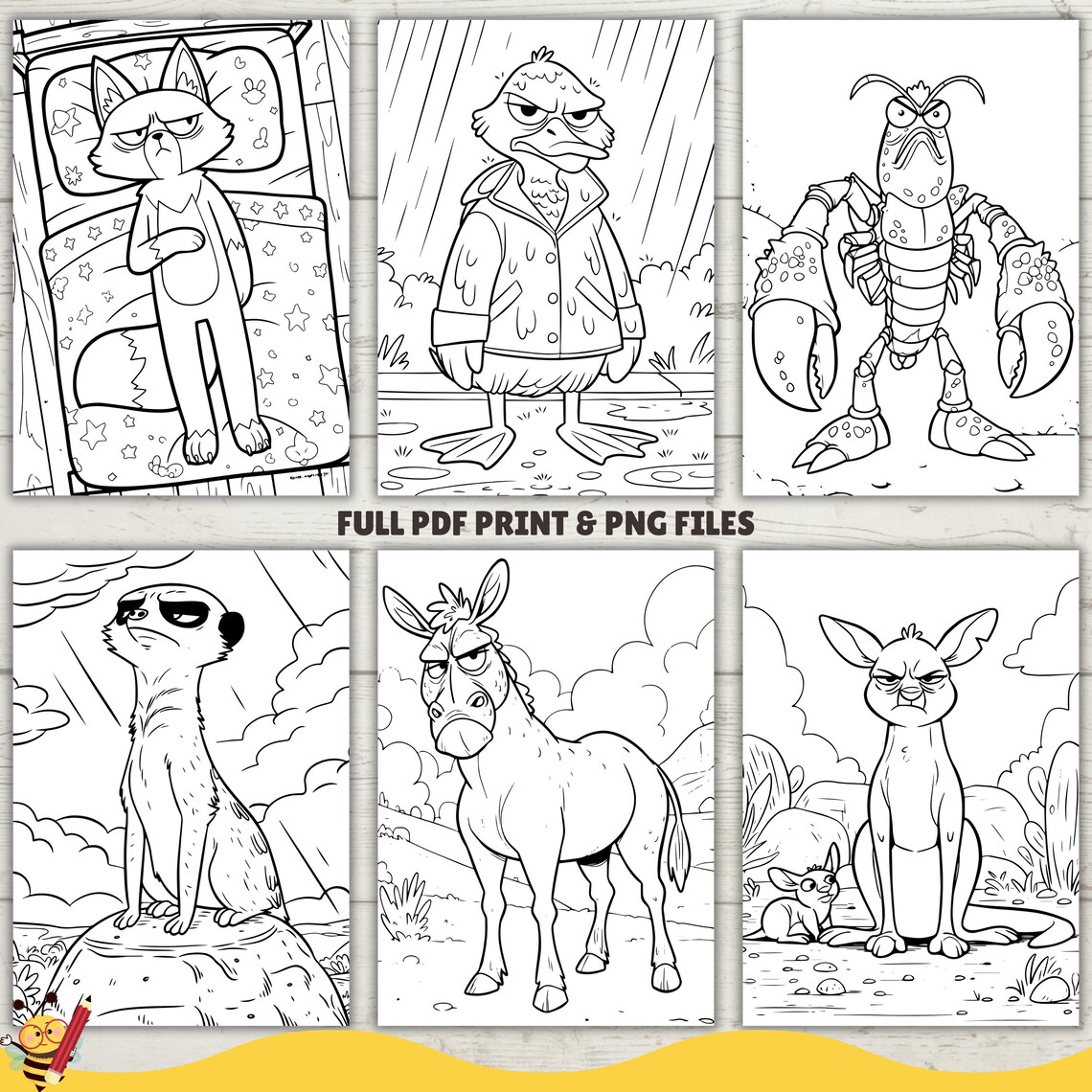 Grumpy Animals Coloring Pages, Funny Coloring Sheets, PDF & PNG ...