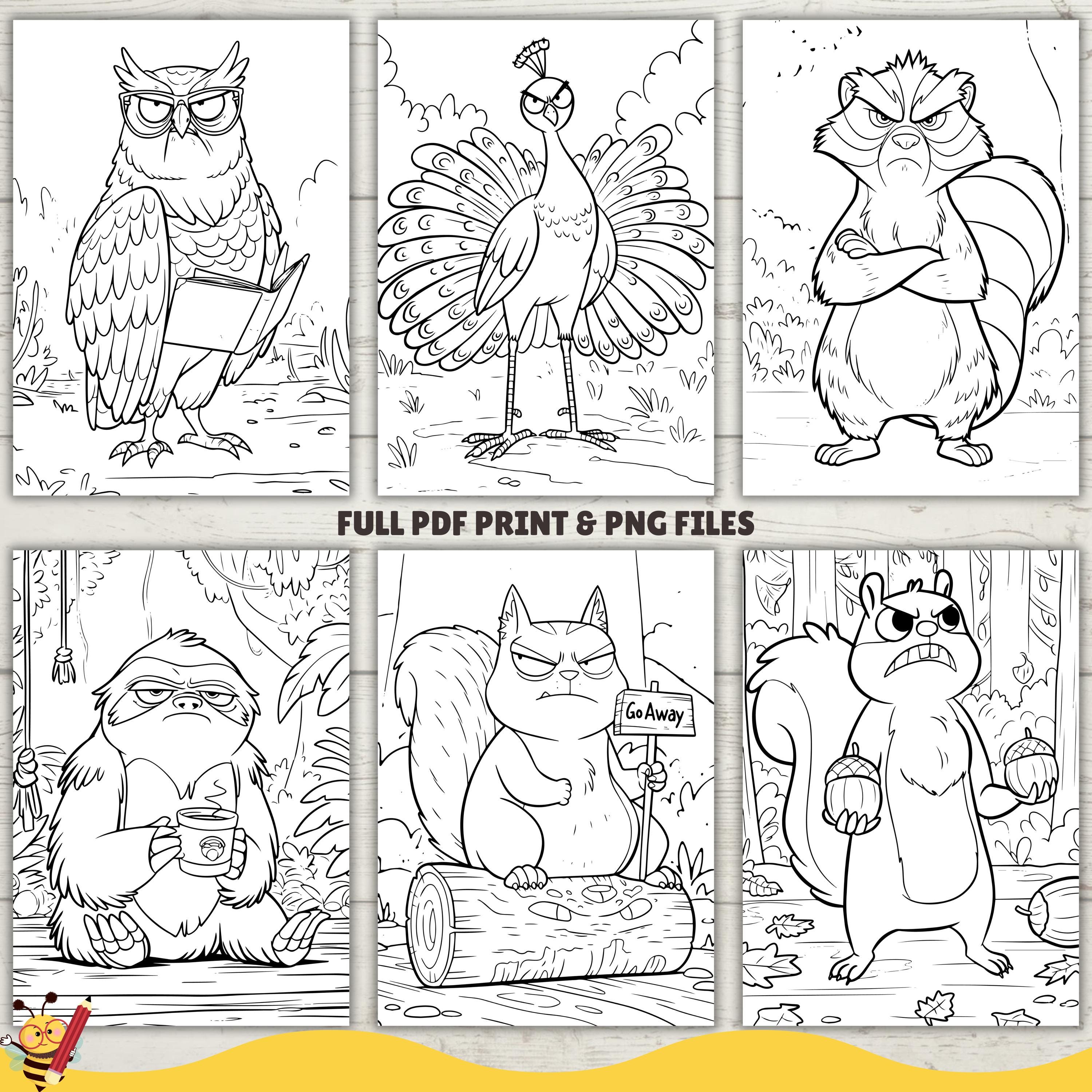 不機嫌な動物たちのぬり絵、面白いぬり絵シート、PDFとPNG、デジタルダウンロード、印刷可能なぬり絵 - Etsy 日本, image size:3000x3000