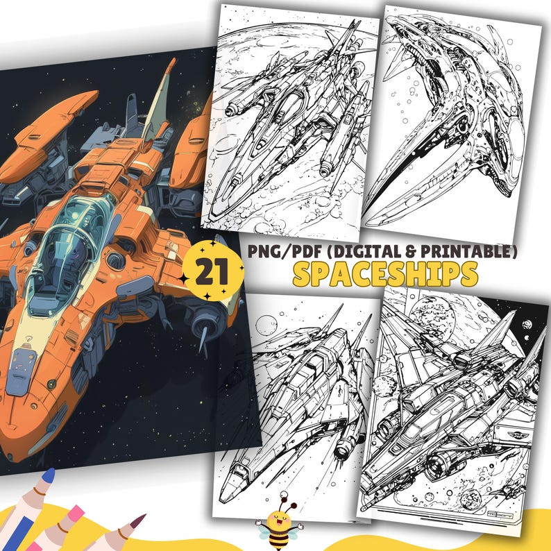 21 Spaceship Coloring Pages, Space Coloring, PDF & PNG, Digital and ...