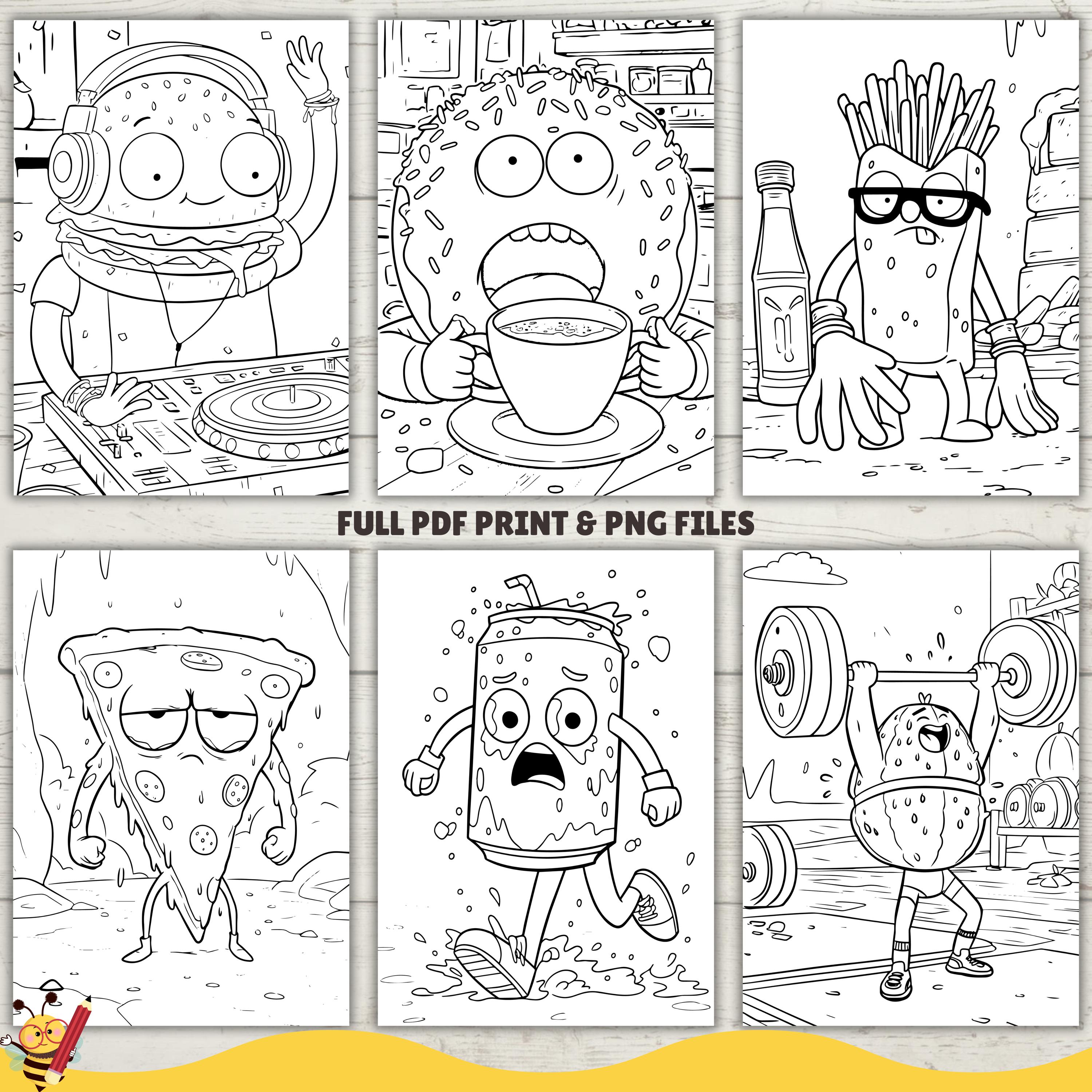 Funny Food Coloring Pages, Digital Coloring Sheets, PDF & PNG ...