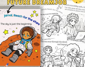 Libro para colorear personalizado de trabajos de ensueño para niños negros, nombre personalizado y cita motivadora, página para colorear para niños negros, plantilla Canva