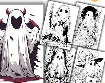 Dibujos para colorear de fantasmas espeluznantes, libro para colorear de Halloween, PDF y PNG, PDF digital e imprimible, dibujos para colorear para niños, dibujos para colorear kawaii