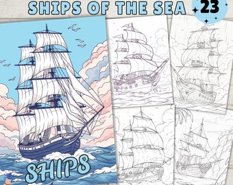 Ship Coloring Book, Sea Ship Coloring pages, Digital Download, Instant Download, Grayscale