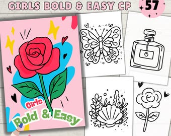 Girls bold and easy coloring pages, Simple coloring Sheets, Easy coloring book, PDF, PNG, Digital Download, Printable