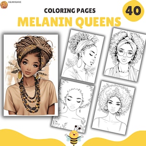 Adult Black Beauties Coloring Pages, Melanin Queens, Black Girls, Coloring Book, PDF & PNG, Printable PDF and Digital, Adult coloring