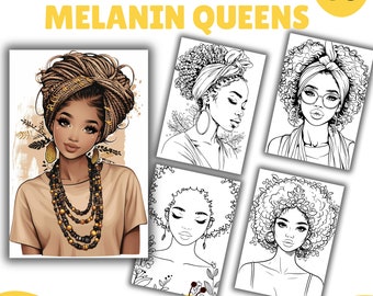 Adult Black Beauties Coloring Pages, Melanin Queens, Black Girls, Coloring Book, PDF & PNG, Printable PDF and Digital, Adult coloring