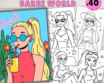 Barbi Coloring Book, Girls Coloring Pages, Bold and Easy Coloring Sheets, PDF & PNG, Digital Download, Printable PDF