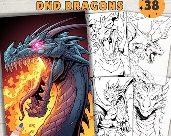 Dnd Dragons Coloring Pages, Dragon Coloring Book, Dungeons and Dragons, PDF, PNG, Printables