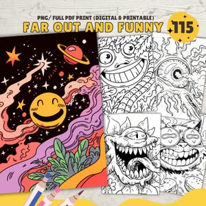 Trippy Hippy Coloring Pages, Groovy Coloring Sheets, Coloring Book, PDF & PNG, Digital Download