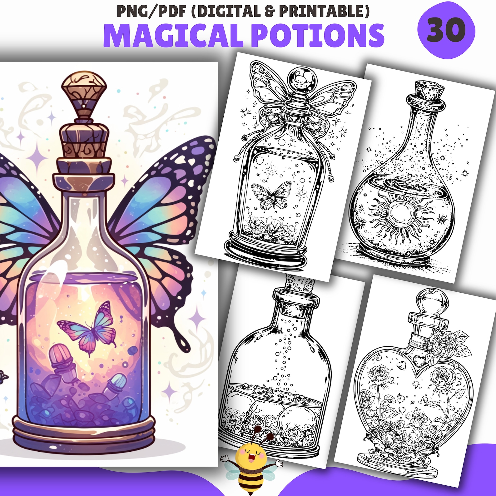 Magic Potions Coloring Pages, Witch, Magical, Potion Bottles, Coloring ...