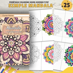 Easy Mandala Coloring Book, Paper Craft Homemade Coloring Book, Printable PDF Coloring Pages, Cover Included, handmade prints gifts