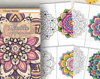 Easy Mandala Coloring Book, Paper Craft Homemade Coloring Book, Printable PDF Coloring Pages, Cover Included, handmade prints gifts