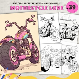 Motorcycle Coloring Pages, Pdf Coloring pages, Bike Coloring pages, Automotive PDF & PNG, Digital Download