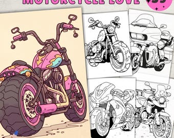 Motorcycle Coloring Pages, Pdf Coloring pages, Bike Coloring pages, Automotive PDF & PNG, Digital Download