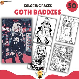 Páginas para colorear góticas para niñas, páginas para colorear para adultos, libro para colorear, PDF y PNG, PDF digital e imprimible, páginas para colorear para niñas