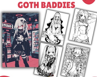 Goth Coloring Pages for Girls, Adult Coloring Pages, Coloring Book, PDF & PNG, Digital and Printable PDF, Girls coloring