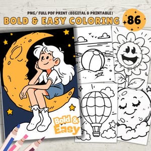 Bold and Easy Coloring Pages, Coloring Pages for Adults, Simple Coloring, PDF & PNG, Digital download