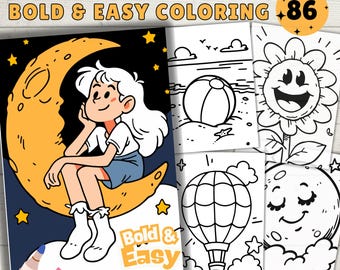Bold and Easy Coloring Pages, Coloring Pages for Adults, Simple Coloring, PDF & PNG, Digital download