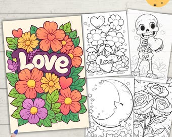 Valentine Love Coloring Pages, Couples Coloring Sheets, PNG & PDF, Digital Download