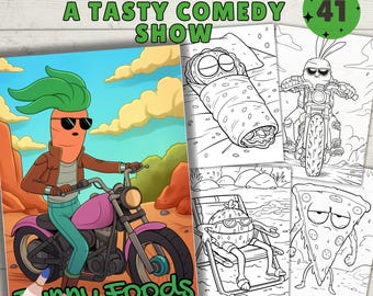 Kleurplaten grappig eten, digitale kleurplaten, pdf en png, afdrukbaar en