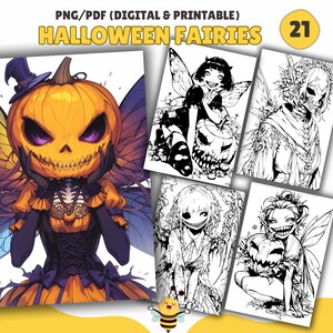 Scary Halloween Fairies Coloring Book, Coloring Pages, Coloring Sheet, PDF & PNG, Girls Coloring Book, Digital and Printable PDF