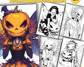 Scary Halloween Fairies Coloring Book, Coloring Pages, Coloring Sheet, PDF & PNG, Girls Coloring Book, Digital and Printable PDF